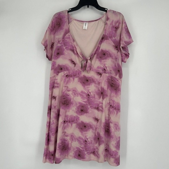 Abound Nordstrom Leland Tie Front Cutout Pink Skater Dress Short Sleeve Size 1X - Picture 2 of 10